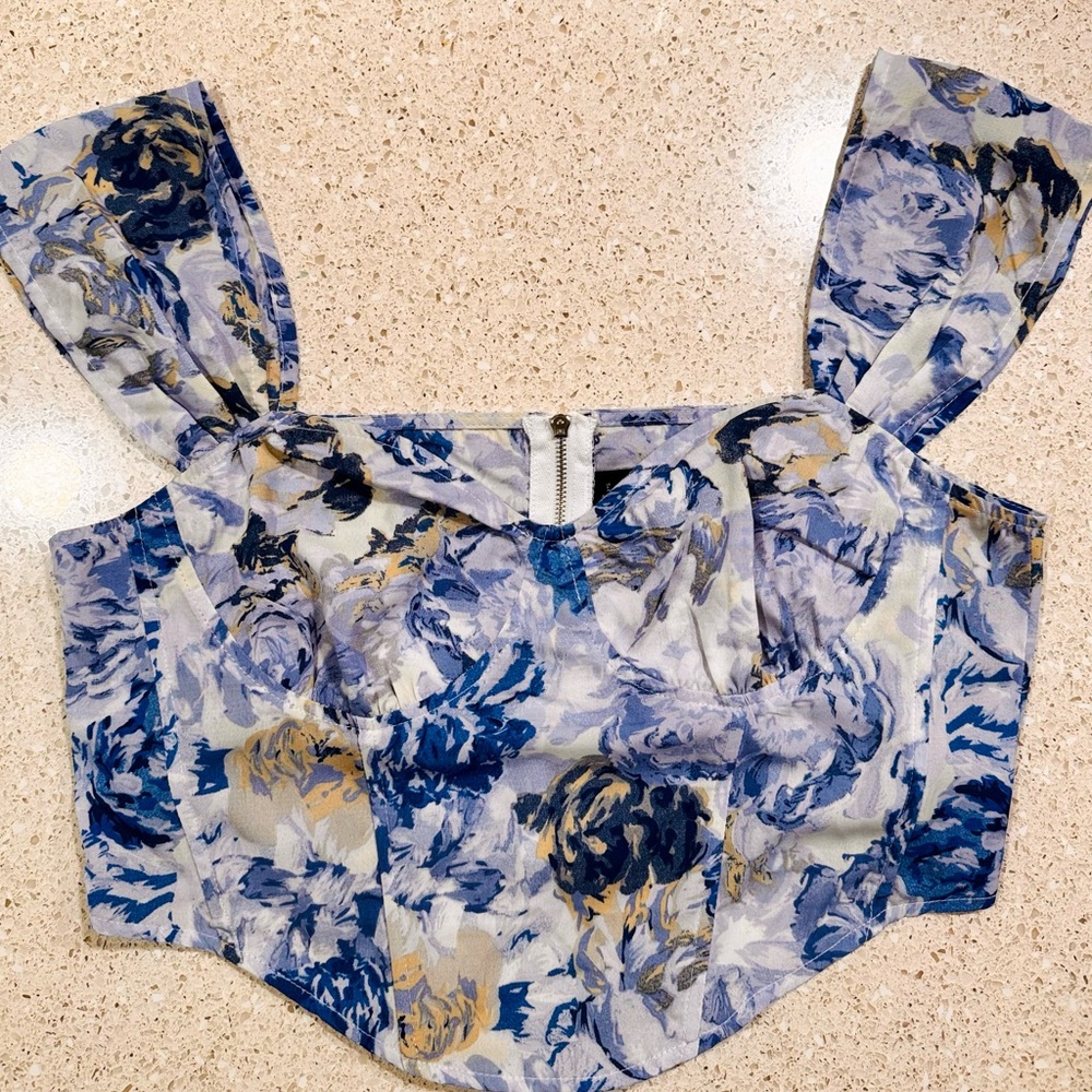 Floral Blue and White Women's Top